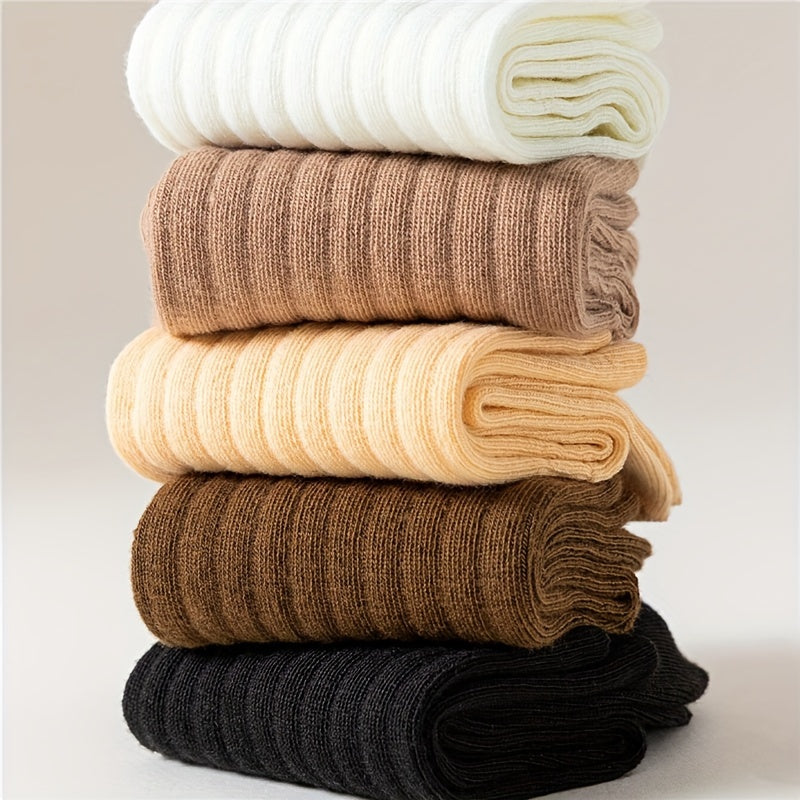 5 Pairs Soft Solid Mid Tube Socks Women's Stockings