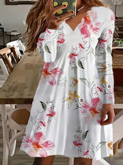  Floral Print V Neck Trim Dress