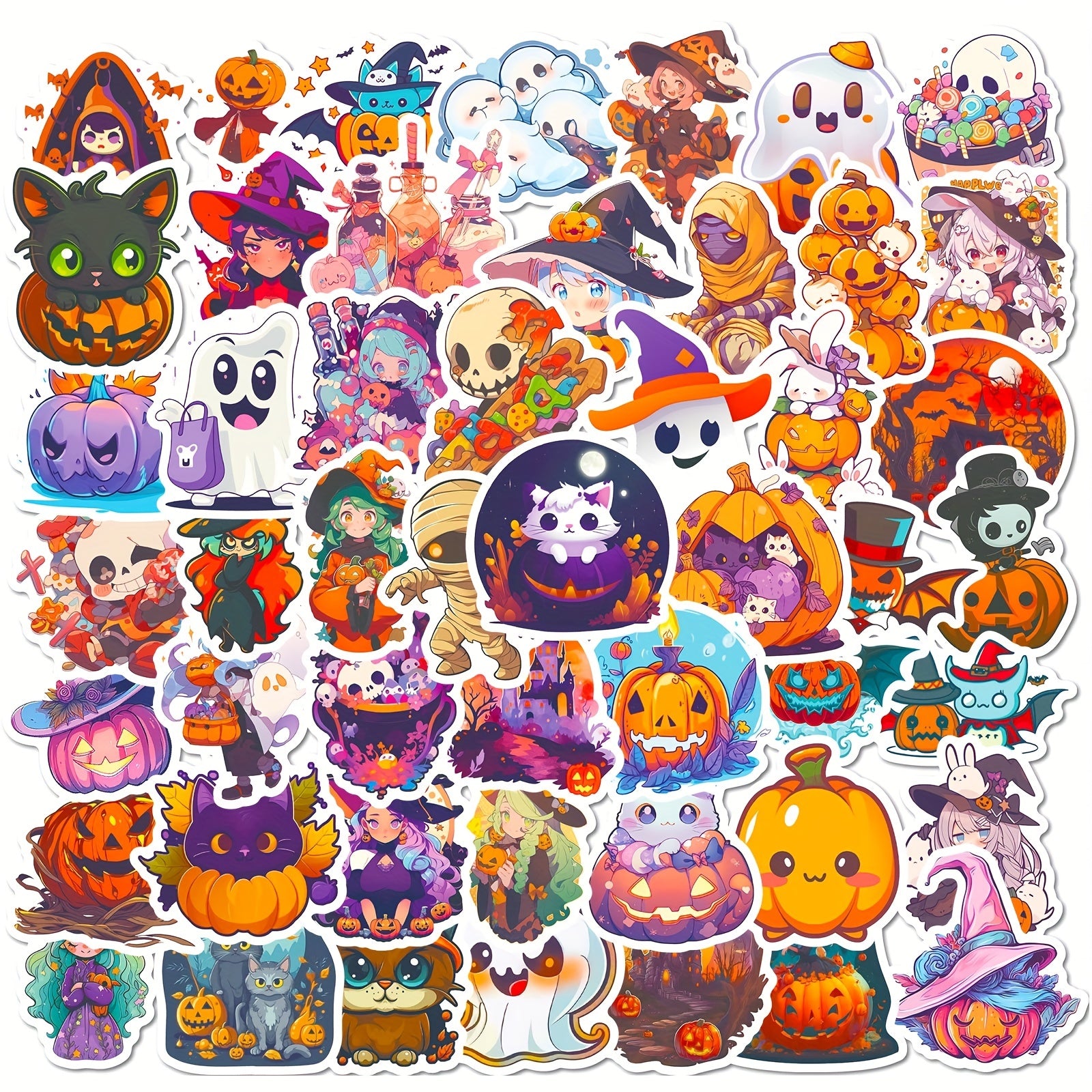 50pcs Halloween Stickers Pumpkin Spooky Waterproof DIY Decoration