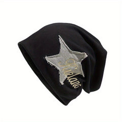 Vintage Star Patch Y2K Beanie Letter Embroidery Solid Skull Cap