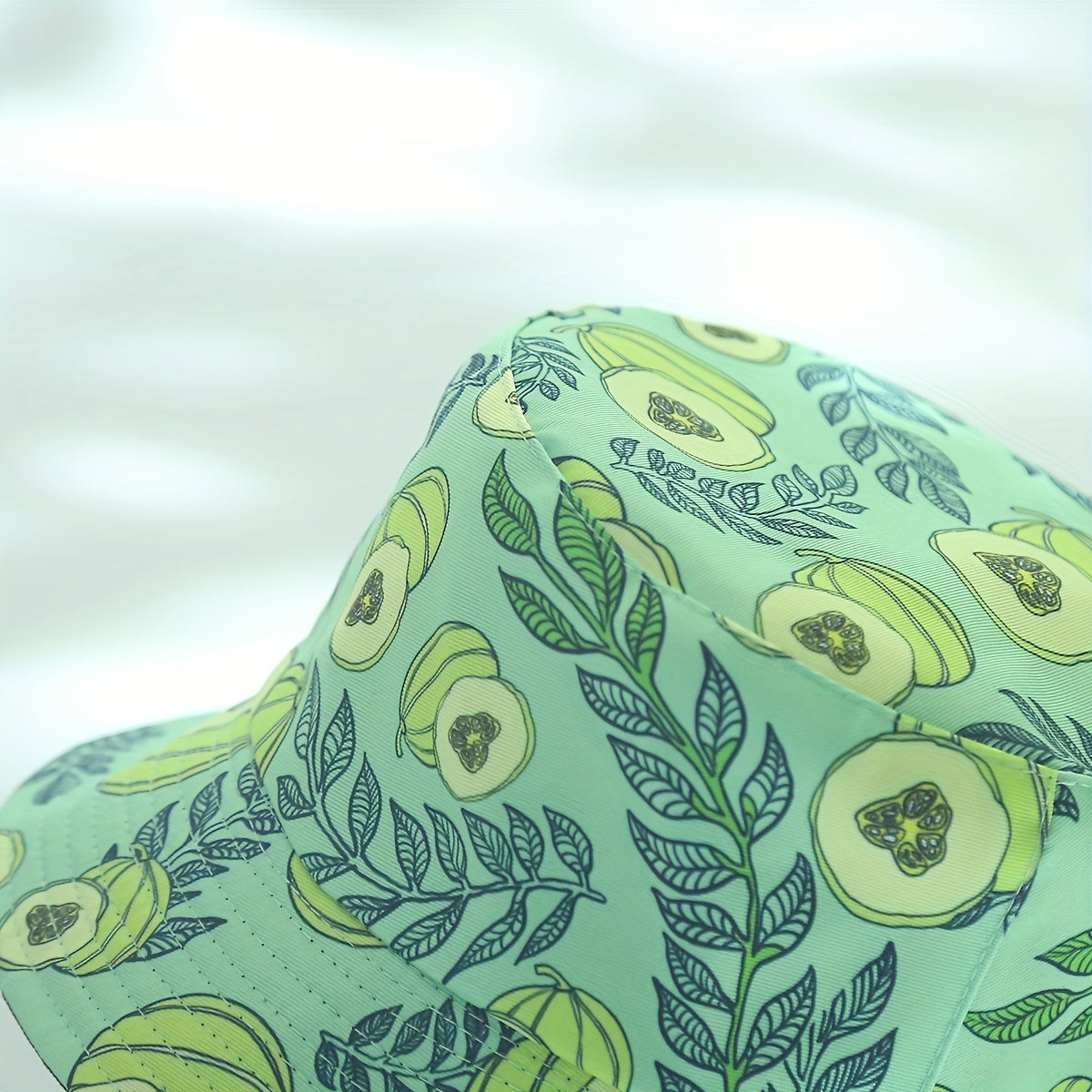 Green Plantain Bucket Hat Printed Cartoon Reversible Sunscreen Beach Hats Fisher