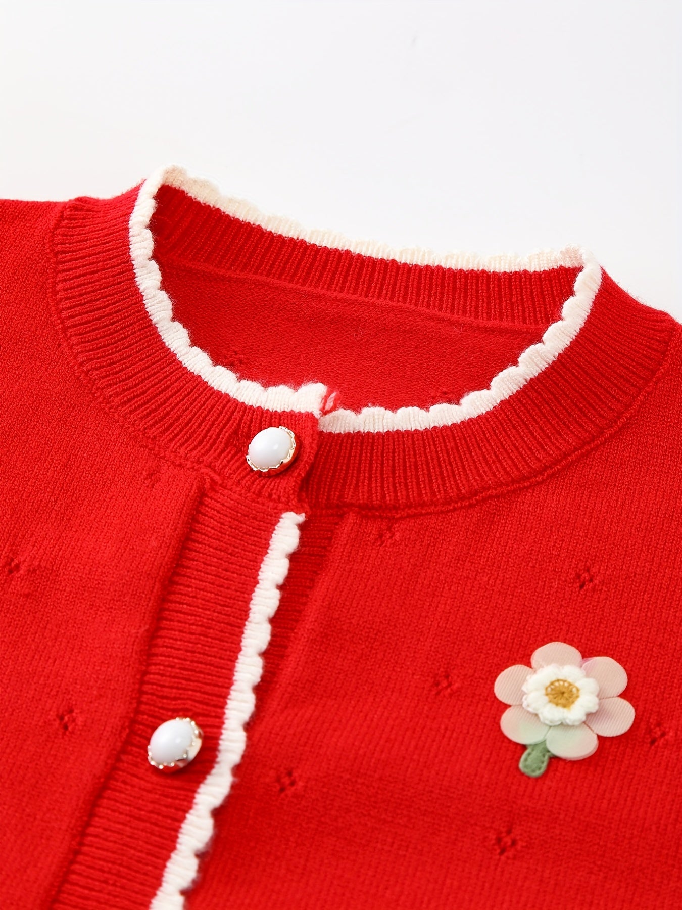 Baby Girl Sweater Coat With Small Flower Decor Knitted Cardigan