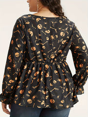  Halloween Skull Print Peplum Top