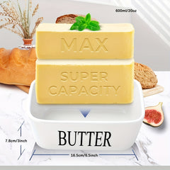 Ceramic Butter Dish with Bamboo Lid and Butter Keeper Container