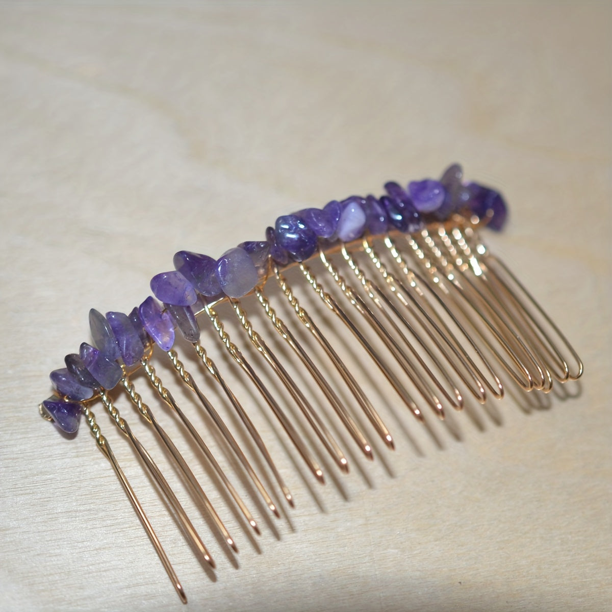 Natural Crystal Stone Hair Comb Amethyst Headwear Bride Hair Accessories