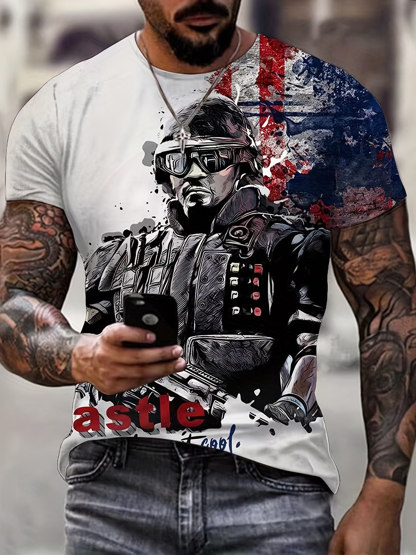 Men's Graphic Soldier T-Shirt for Summer Outdoor