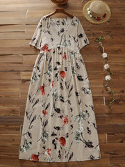  Floral Print V-Neck High Waist Dress