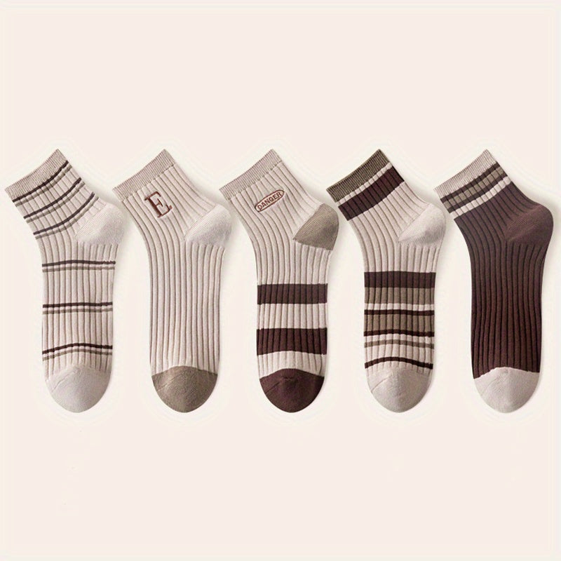 5 Pairs Letter Print Striped Socks Women's Stockings