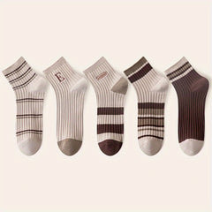 5 Pairs Letter Print Striped Socks Women's Stockings