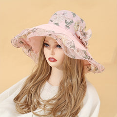 Chiffon Ruffles Floral Bucket Hat Wide Brim Sunscreen Fisherman Cap