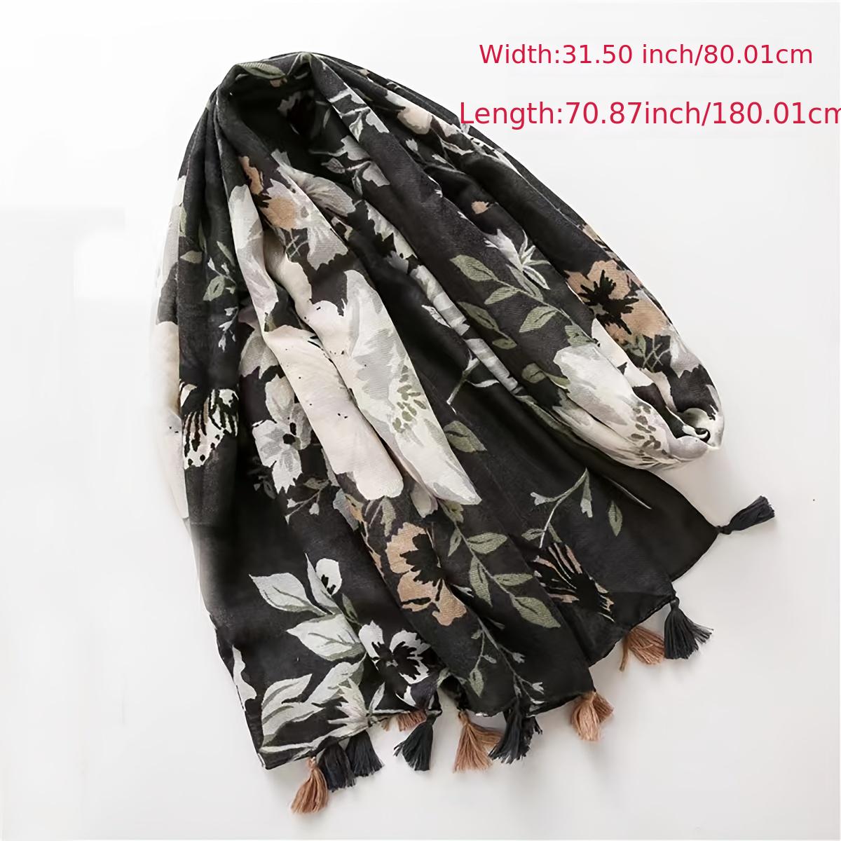 Flower Print Scarf Boho Tassel Shawl Outdoor Beach Travel Windproof Head Wrap