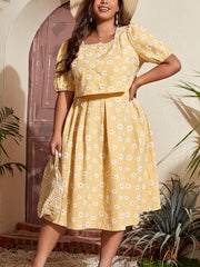 Women's Plus Floral Button Crop Top & Skirt Set