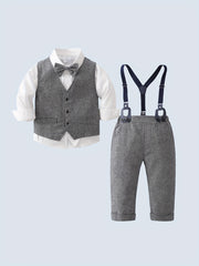 Baby Boys Gentleman Vest Bib Pants Set Party Costume