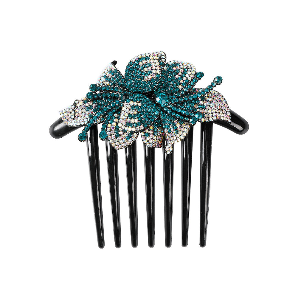 Vintage Crystal Hair Comb Barrettes Rhinestone Flower Clips Ponytail Holder