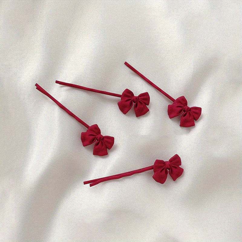 2pcs Red Bow Hair Clip Bobby Pin Duck Billed Clip for Women