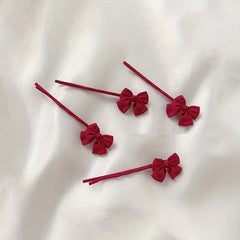 2pcs Red Bow Hair Clip Bobby Pin Duck Billed Clip for Women
