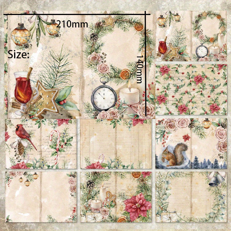 8pcs Christmas Pine Wreath Poinsettia Jingle Bell DIY Paper Craft