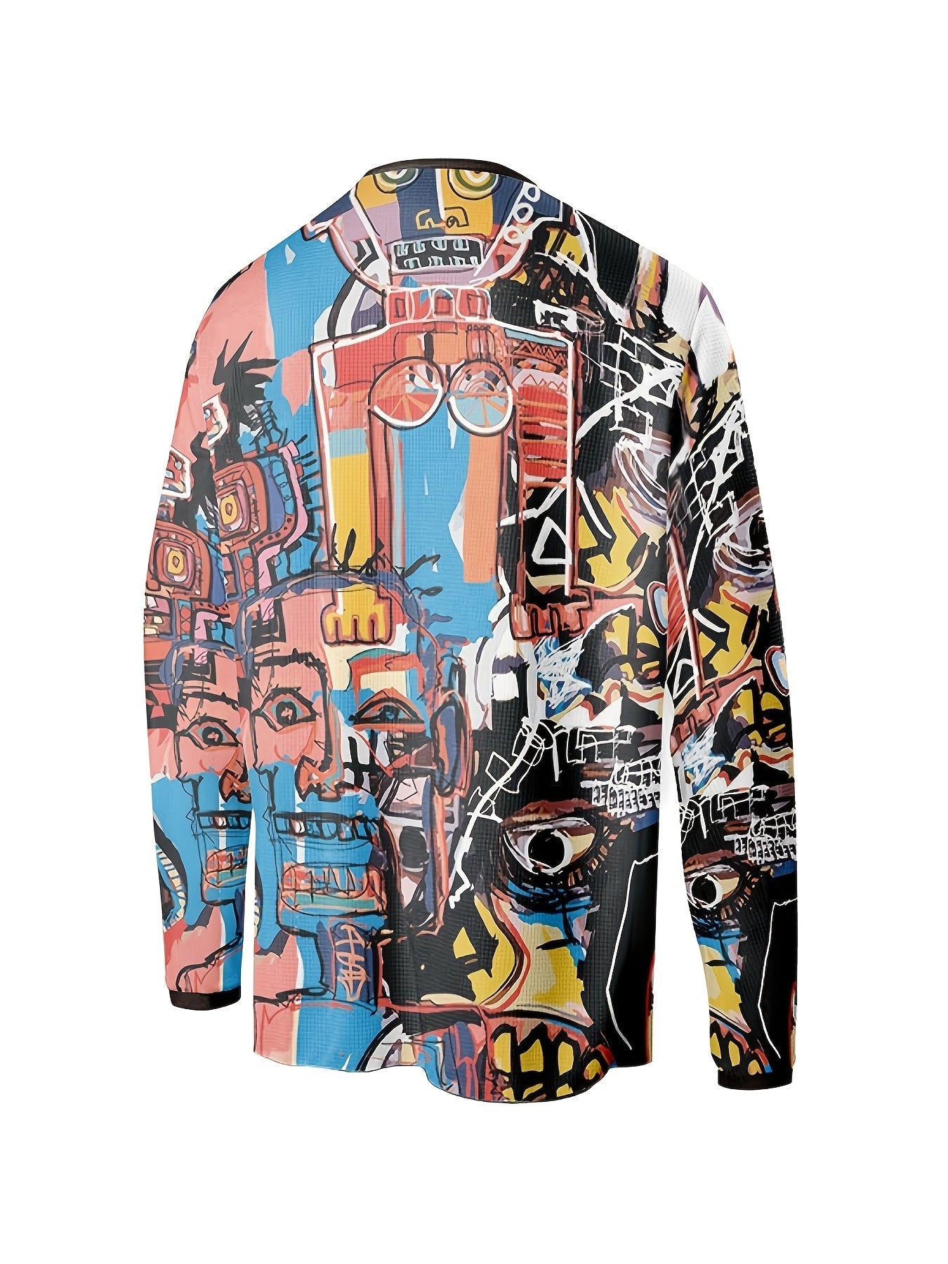 Men's Crew Collar Sports Long Sleeve T-shirt with Creative Graffiti Print
