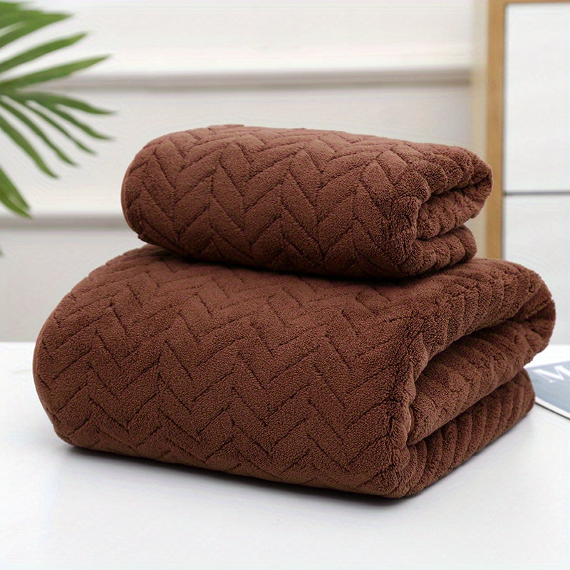 Geometric Leaf Pattern Bath Towel Set with Strong Water Absorption