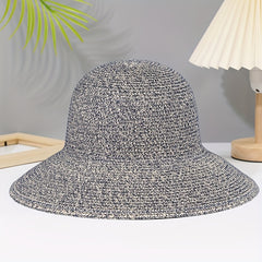Bowknot Ponytail Sun Hat Straw Plaid Basin Hat