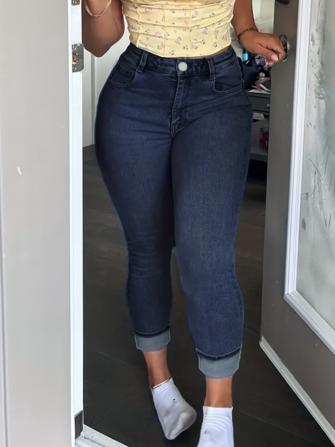  Button Fly High Rise Skinny Jeans