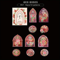 10pcs Waterproof Rose Window Stickers for Planners Scrapbook Laptops