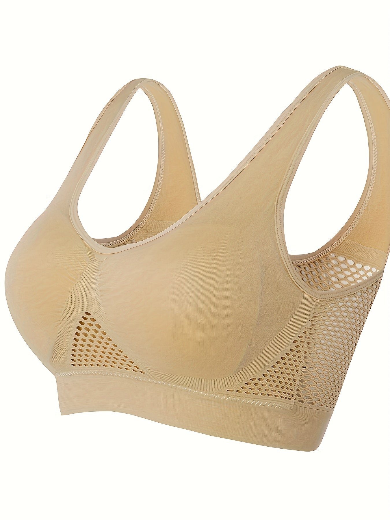 Plus Size Sports Bra Women's Plus Solid Breathable Hollow Mesh Fitness Gym Bra