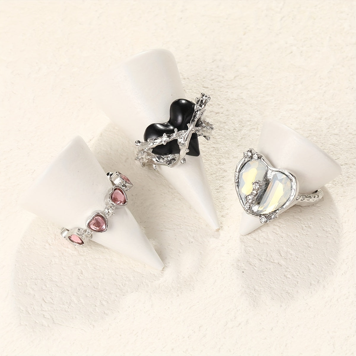 Y2k Sweet Heart Ring Inlaid Zircon Decor For Daily Outfits Lovely Gift