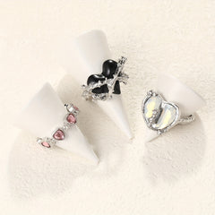 Y2k Sweet Heart Ring Inlaid Zircon Decor For Daily Outfits Lovely Gift