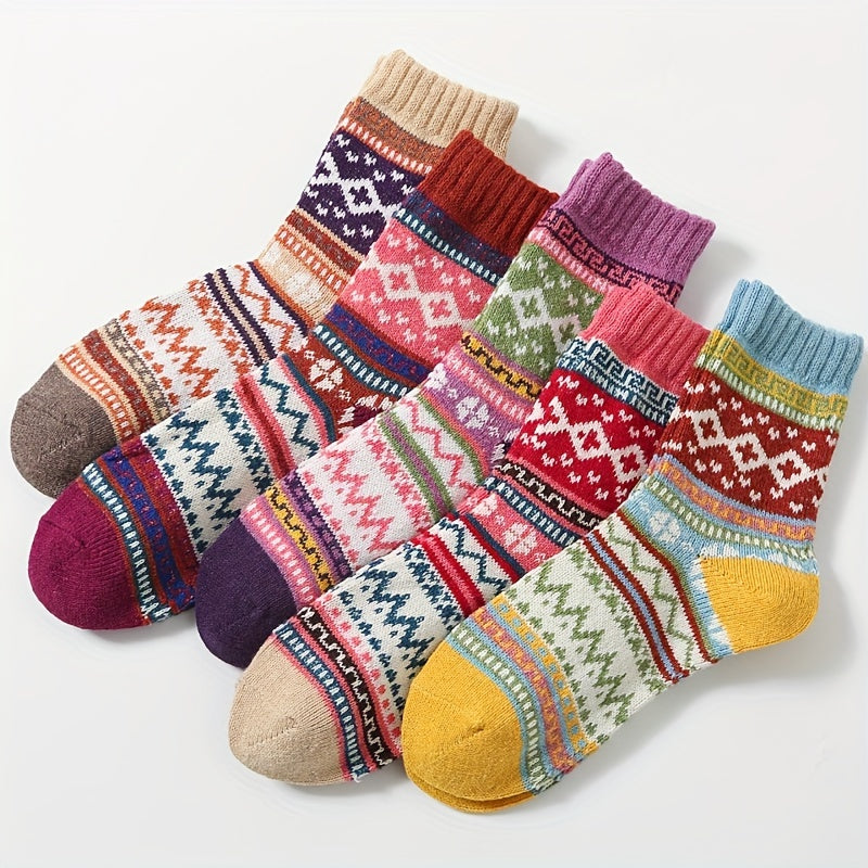 5 Pairs Geometric Pattern Mid Tube Socks Women Stockings
