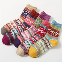 5 Pairs Geometric Pattern Mid Tube Socks Women Stockings