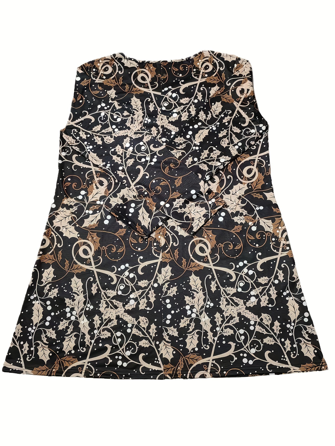  Leaf Print Long Sleeve Maxi Dress With Pockets