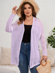  Casual Cardigan Solid Pointelle Long Sleeve Open Front Cardigan