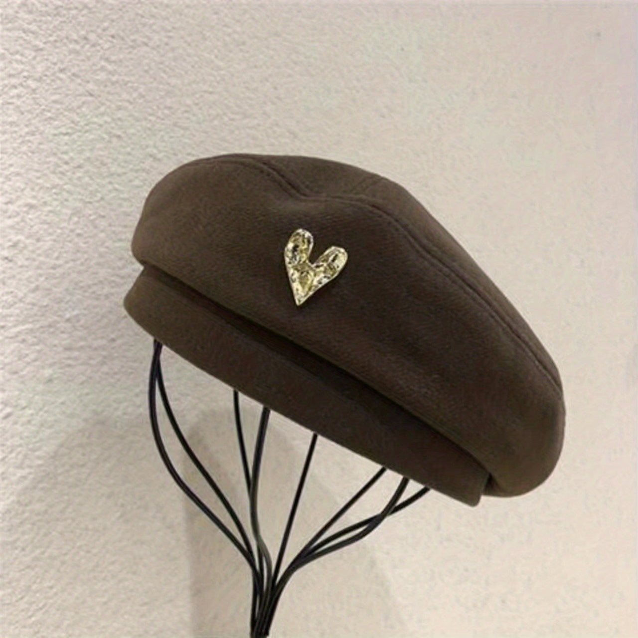 Metal Heart Label Beret Solid Beret Cap