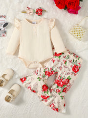 Toddler Girls Flying Sleeve Romper Floral Flared Trousers Set