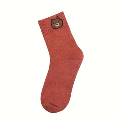 4 Pairs Cartoon Bear Print Socks Women's Mid Tube Stockings