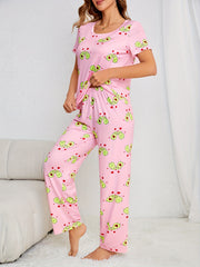 Avocado Print Pajama Set Short Sleeve Top & Pants Women's Sleepwear