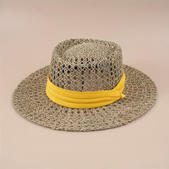 Straw Woven Flat Top Hat European American Style