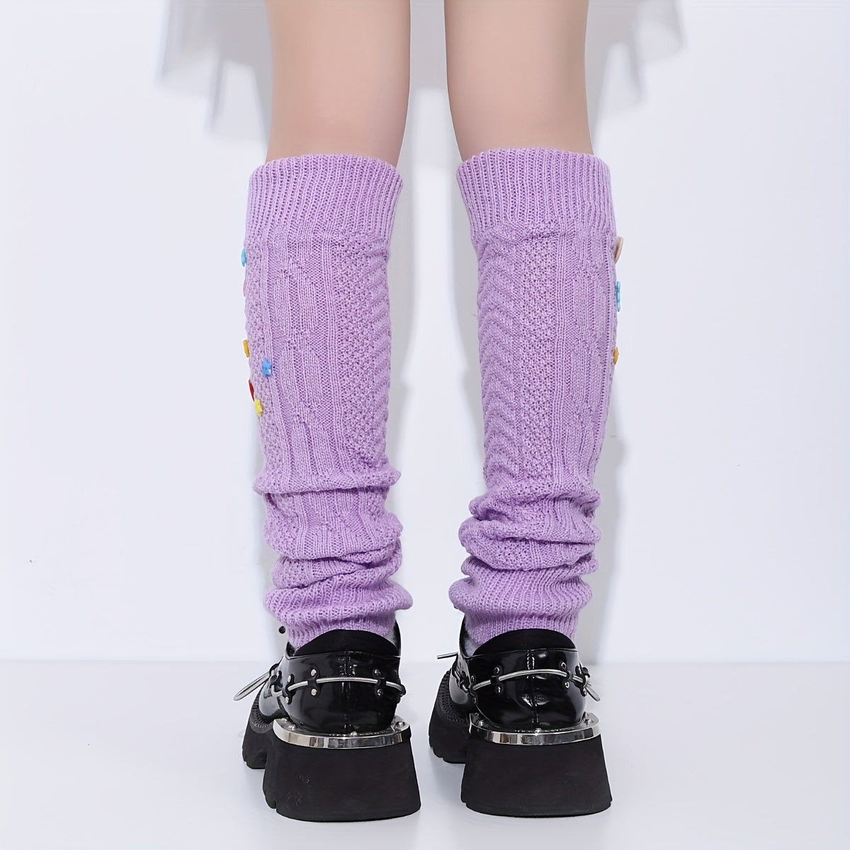 Colorful Button Leg Warmers Knitted Knee High Socks Women's Stockings