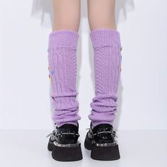 Colorful Button Leg Warmers Knitted Knee High Socks Women's Stockings
