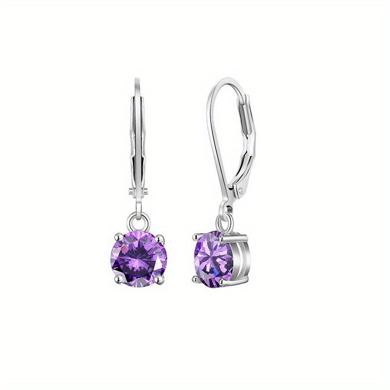 Zircon Drop Earrings - Bright & Vibrant Dangle Aretes, Leverback Hoop for Girls
