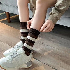 5 Pairs Soft Striped Crew Socks for Women