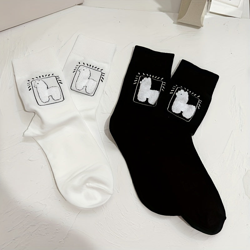 6 Pairs Alpaca Print Socks Women's Mid Tube Stockings