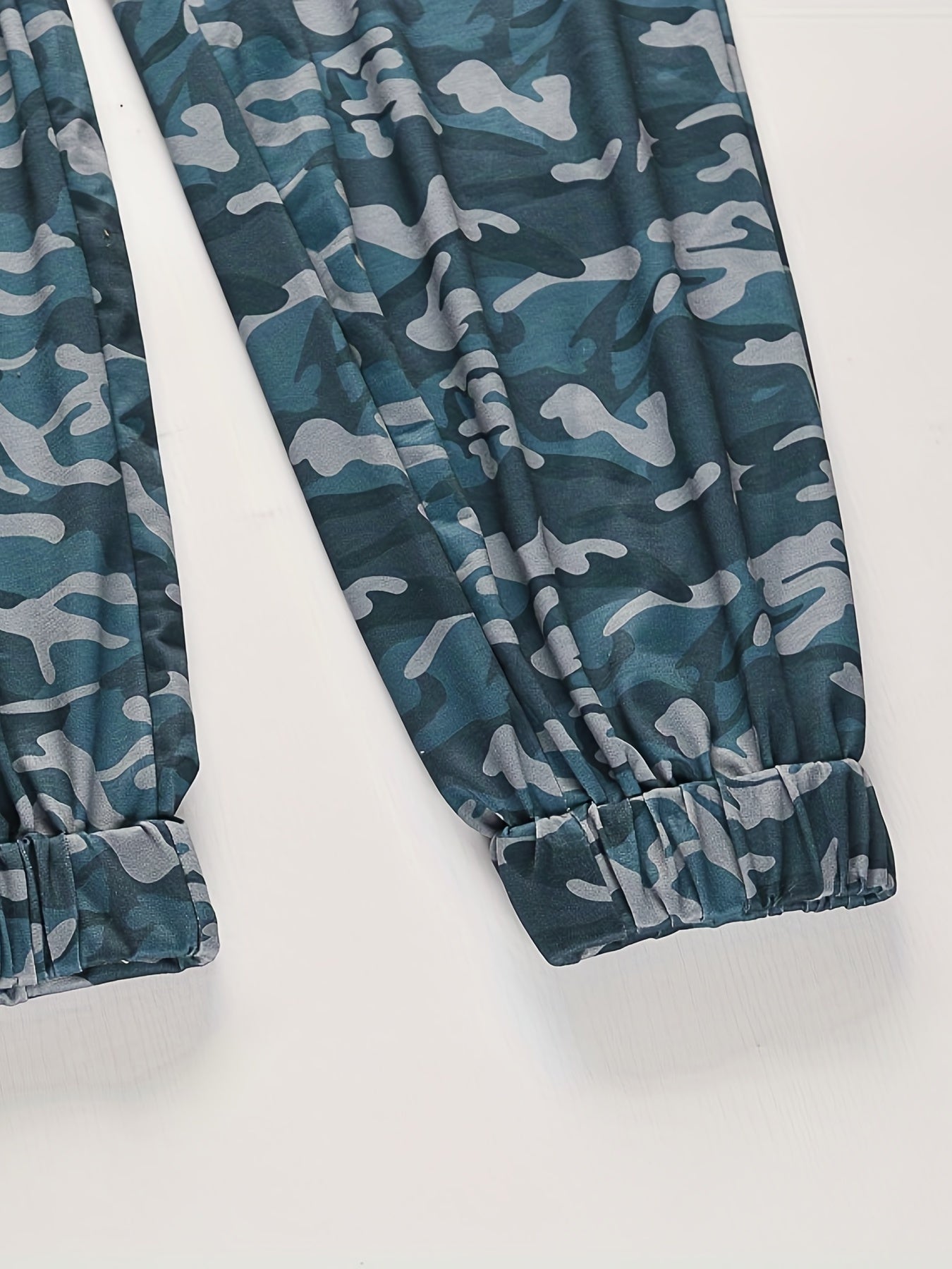 Camo Print Drawstring Jumpsuit Casual Boat Neck Short Sleeve Jumpsuit