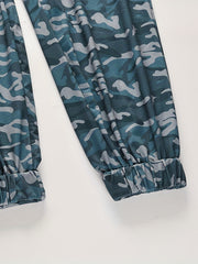 Camo Print Drawstring Jumpsuit Casual Boat Neck Short Sleeve Jumpsuit