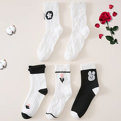 Paris Bunny & Floral Print Socks Women's Stockings