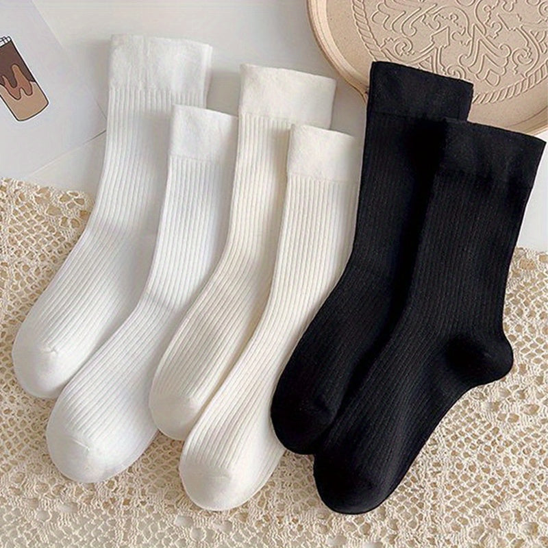 6 Pairs Comfy Breathable Women's Solid Socks Stockings