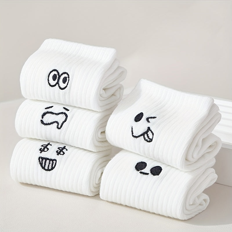 5 Pairs Cartoon Pattern Ribbed Socks for Women