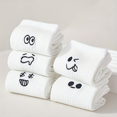 5 Pairs Cartoon Pattern Ribbed Socks for Women