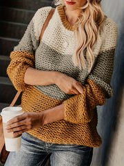  Colorblock Long Sleeve Knit Top